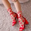 Accessories Sock Candy | Sock Candy Strawberry Daisy Ruffle Sheer Crew Sock