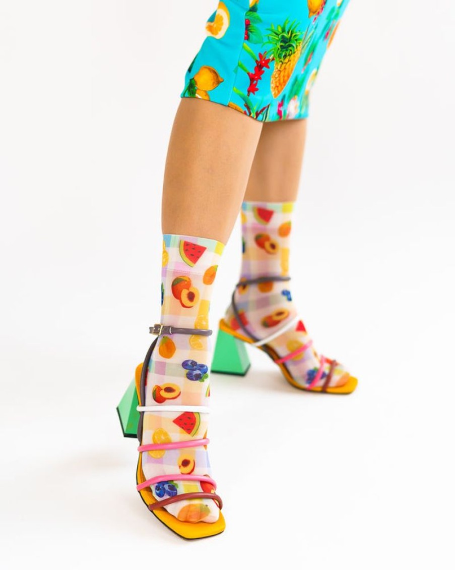 Accessories Sock Candy | Sock Candy Gingham Fruits Ankle Sock