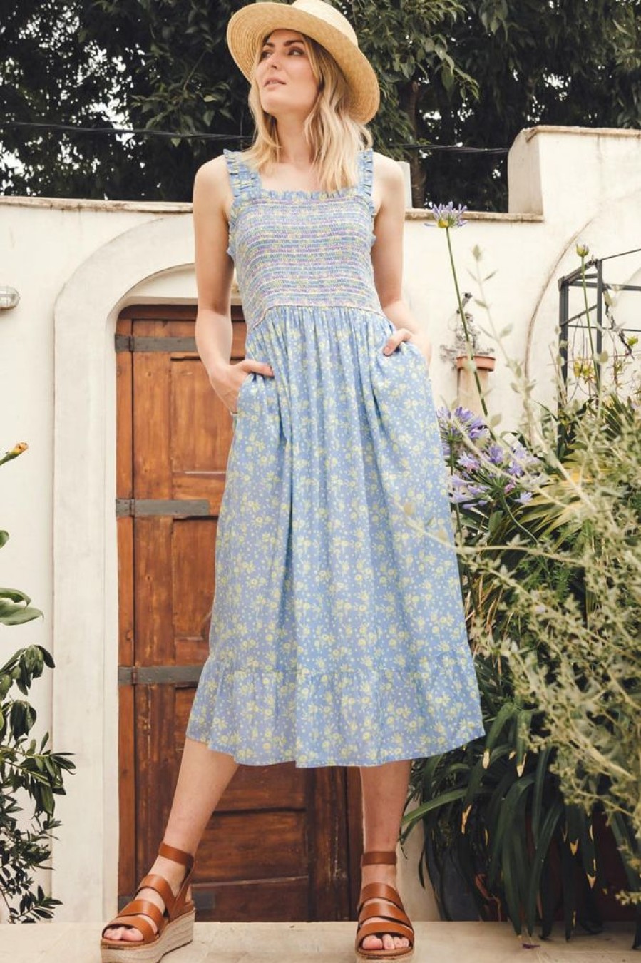 Clothes Sugarhill Brighton Midi | Sugarhill Brighton Ember Shirred Sundress Star Meadow