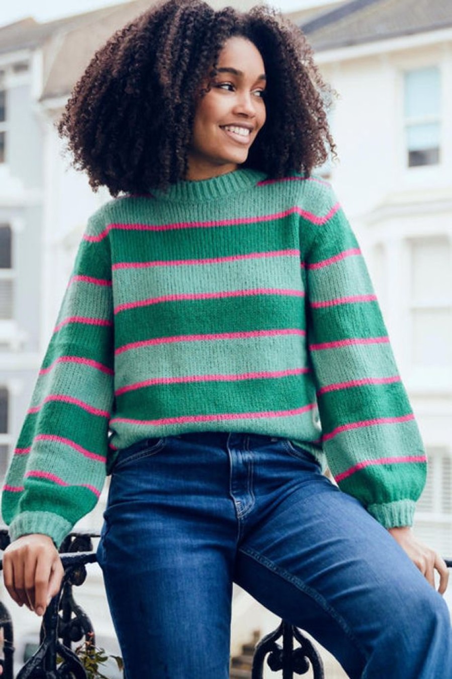 Clothes Sugarhill Brighton Sweaters | Sugarhill Brighton Essie Jumper - Green, Pink Highlight Stripes