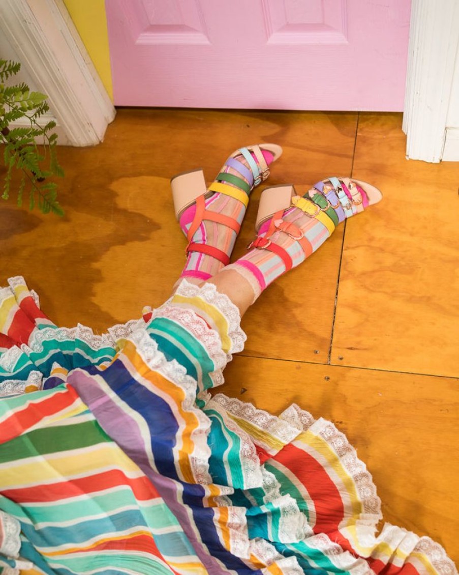 Accessories Sock Candy | Sock Candy Candy Stripe Ruffle Crew Sock