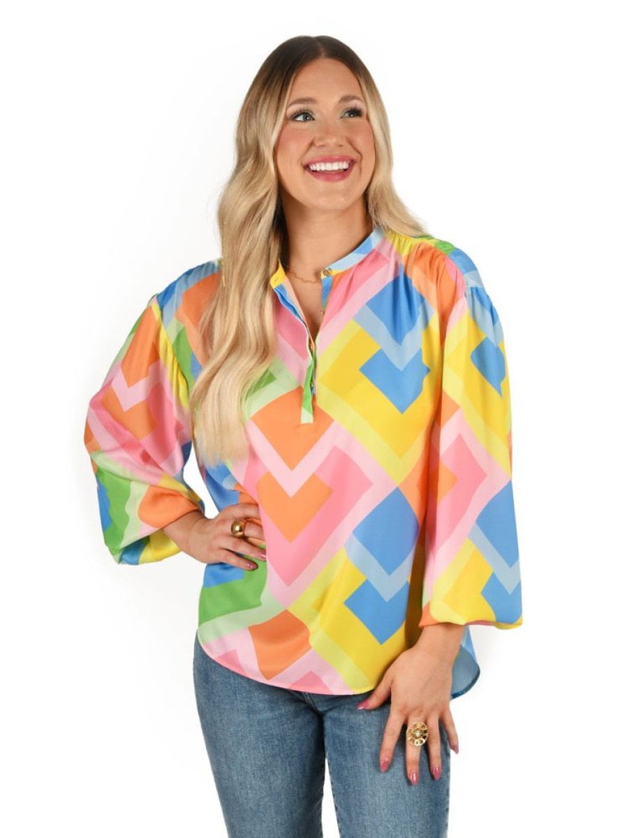 Clothes Emily McCarthy Blouses | Emily Mccarthy Lolli Top Geo