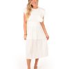 Clothes Emily McCarthy Midi | Emily Mccarthy Chloe Dress White Linen