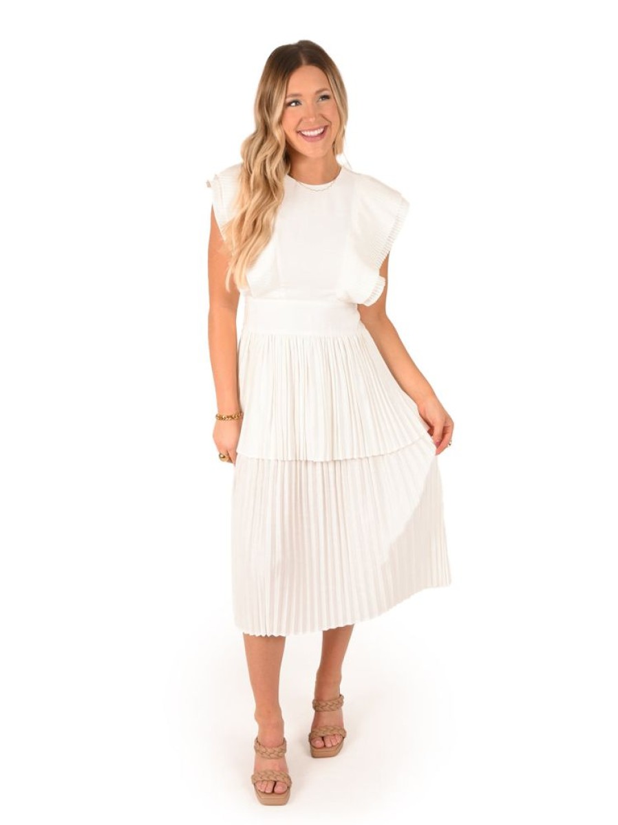 Clothes Emily McCarthy Midi | Emily Mccarthy Chloe Dress White Linen