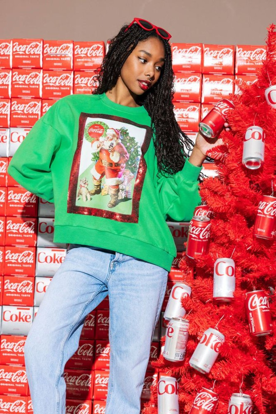 Clothes Queen of Sparkles Sweatshirts | Queen Of Sparkles Green Santa Drinking Coke Sweatshirt