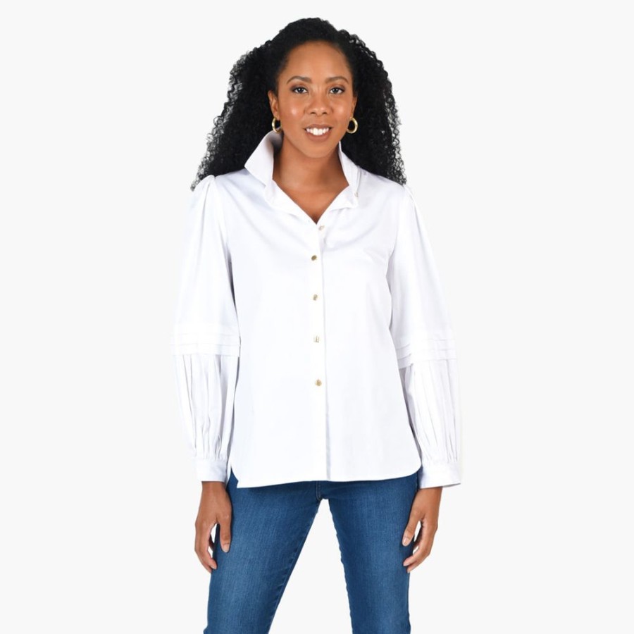 Clothes Emily McCarthy Blouses | Emily Mccarthy Oxford Shirt White Linen