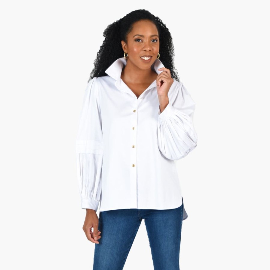 Clothes Emily McCarthy Blouses | Emily Mccarthy Oxford Shirt White Linen