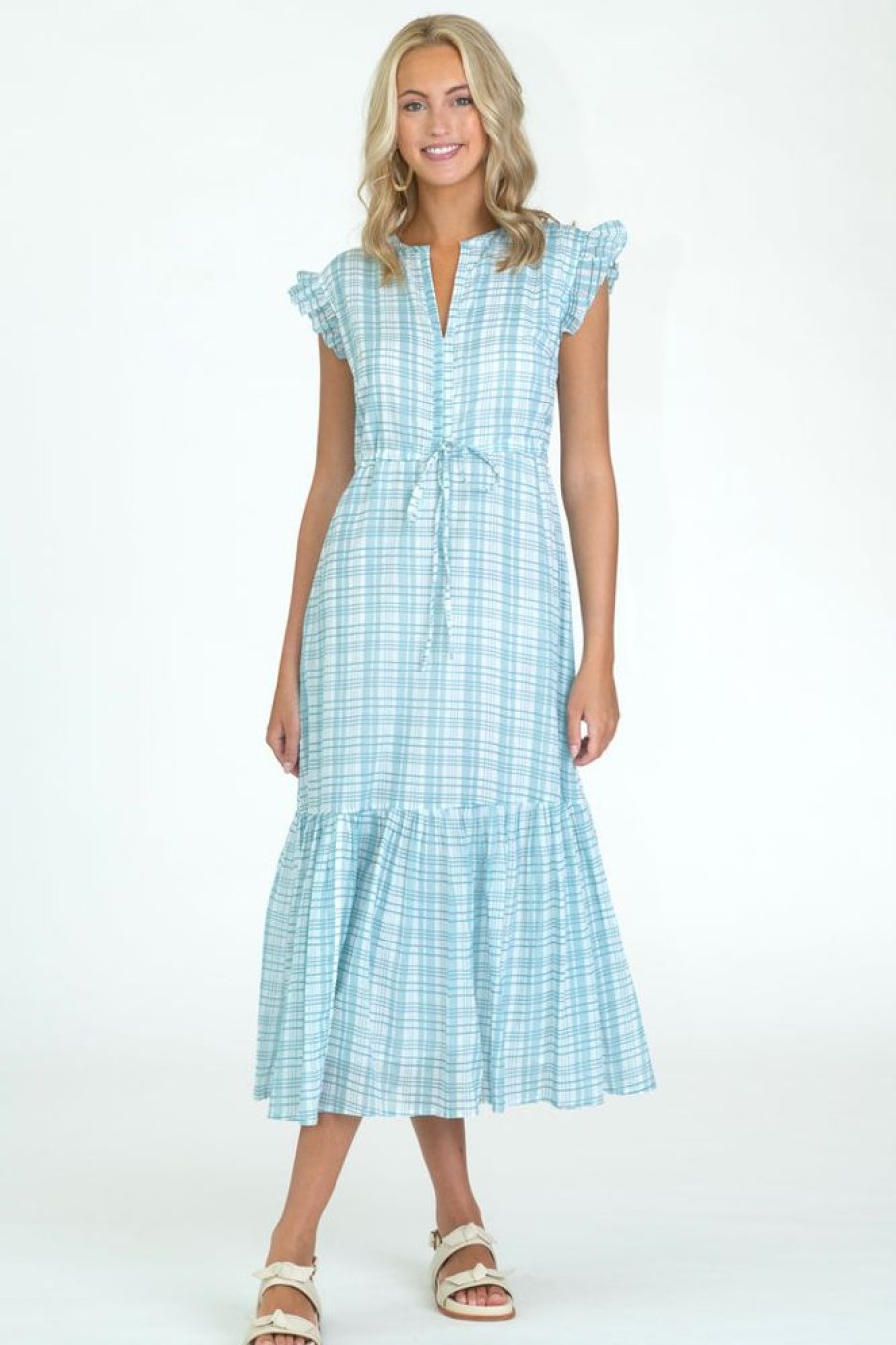 Clothes Olivia James the Label Midi | Olivia James The Label Delia Dress Country Plaid Blue