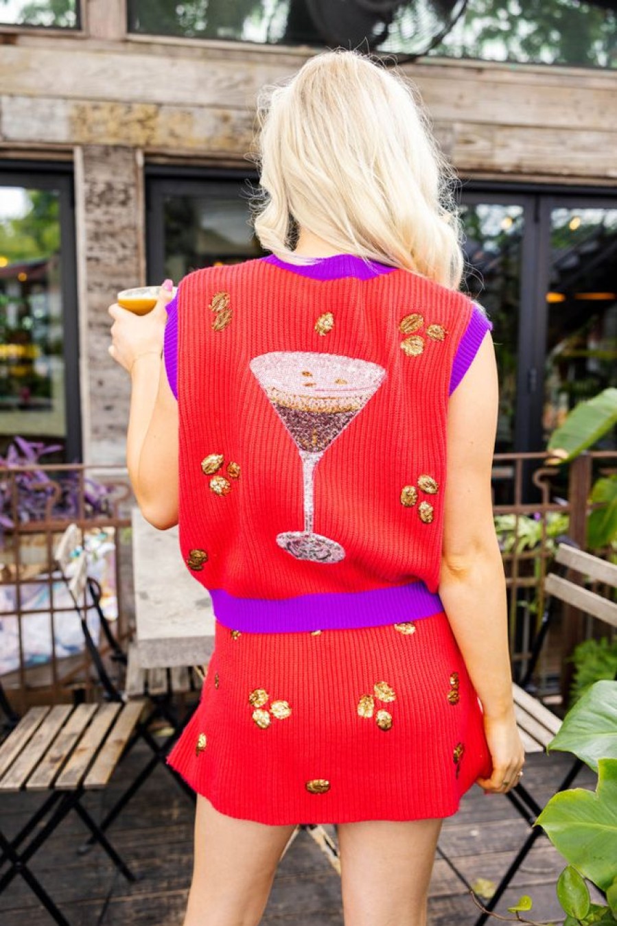 Clothes Queen of Sparkles Sweaters | Queen Of Sparkles Espresso Martini Queen Sweater Vest