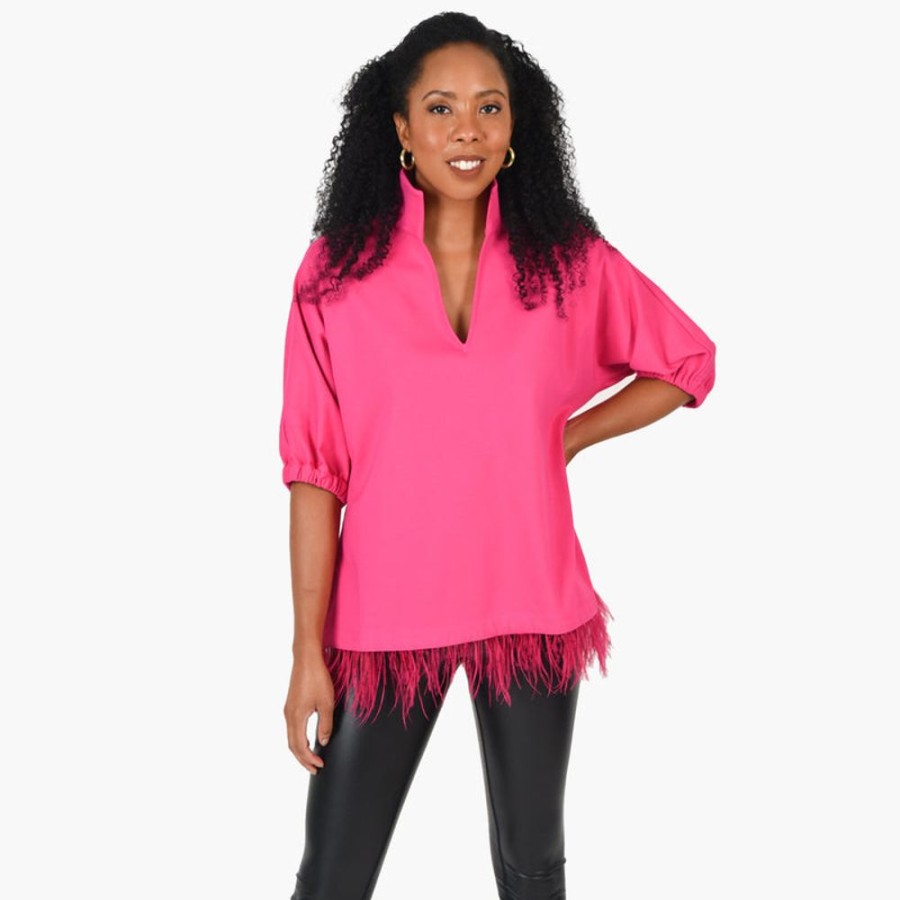 Clothes Emily McCarthy Blouses | Emily Mccarthy Poppy Top Fuchsia Feather