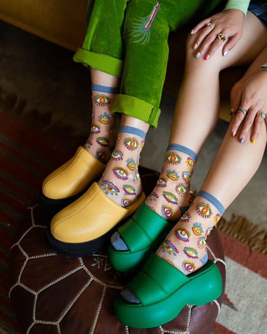 Accessories Sock Candy | Sock Candy Evil Eye Sheer Crew Sock