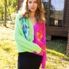 Clothes Queen of Sparkles Sweaters | Queen Of Sparkles Green And Purple Colorblock Boot Cardigan