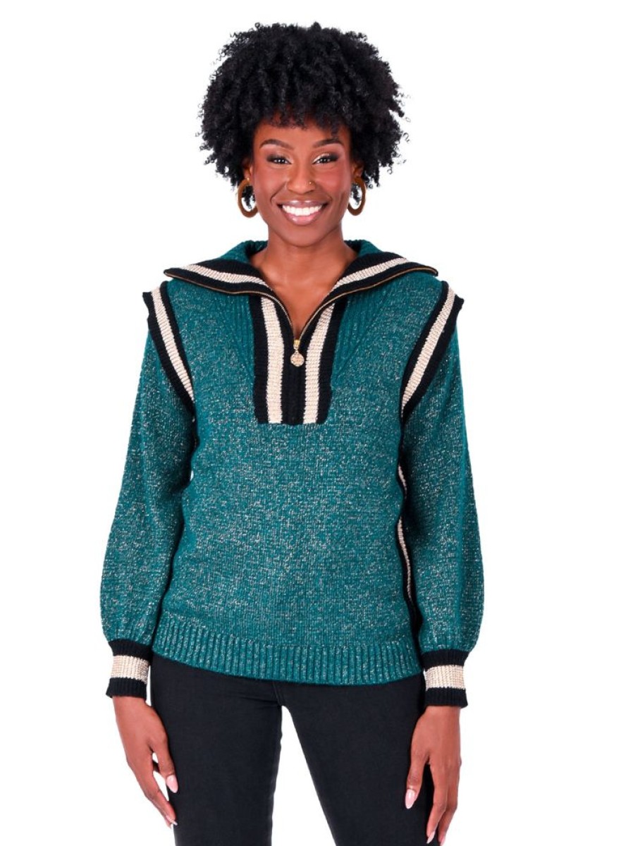 Clothes Emily McCarthy Sweaters | Emily Mccarthy Poppy Pullover Sweater - Metallic Green