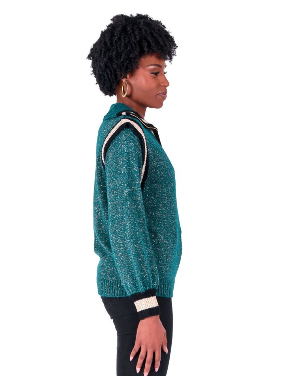 Clothes Emily McCarthy Sweaters | Emily Mccarthy Poppy Pullover Sweater - Metallic Green