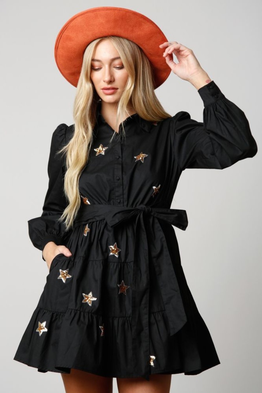 Clothes Peach Love California Mini | Peach Love California Star Sequin Patch Shirt Dress