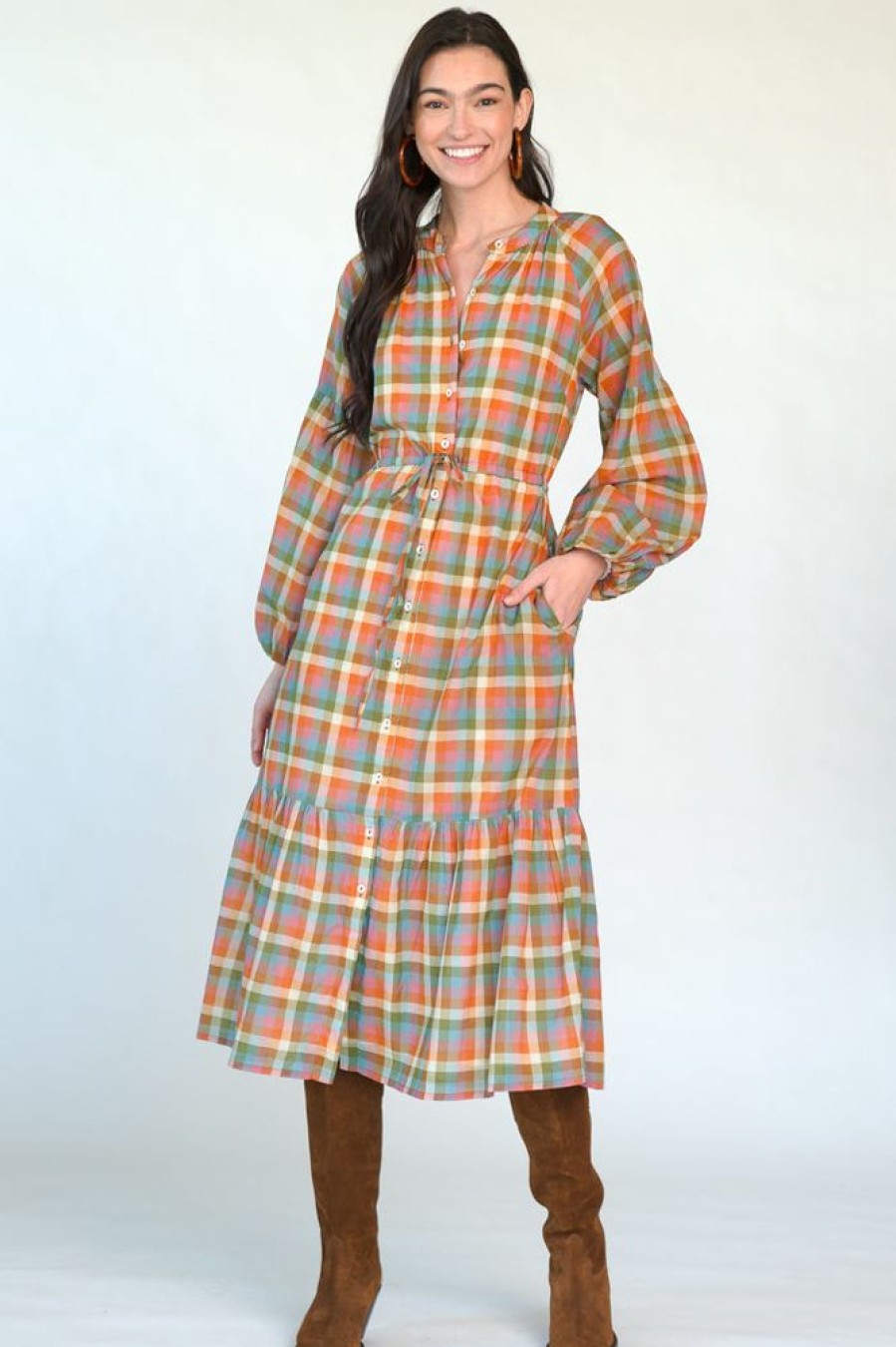 Clothes Olivia James the Label Midi | Olivia James The Label Emory Autumn Plaid Dress