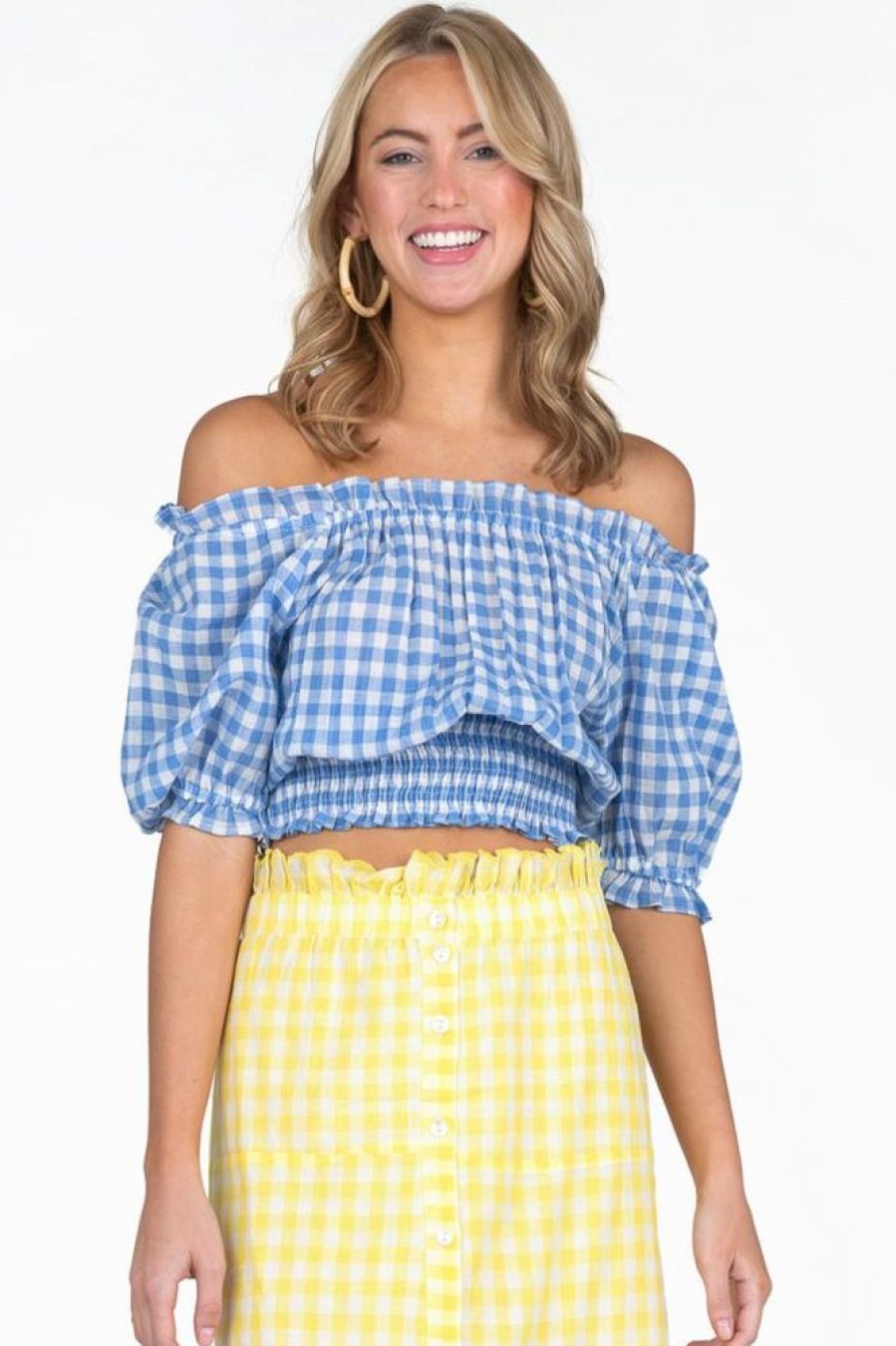 Clothes Olivia James the Label Blouses | Olivia James The Label Gia Top Riviera Gingham