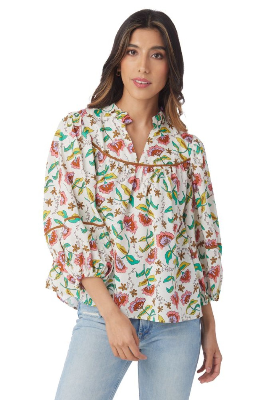 Clothes Crosby By Mollie Burch Blouses | Crosby By Mollie Burch Rosie Top Woodcut Floral