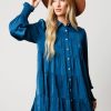 Clothes Peach Love California Mini | Peach Love California Teal Rhinestone Button Down Shirt Dress