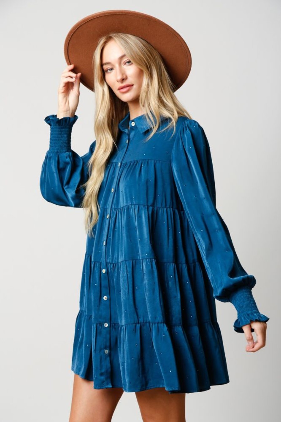 Clothes Peach Love California Mini | Peach Love California Teal Rhinestone Button Down Shirt Dress