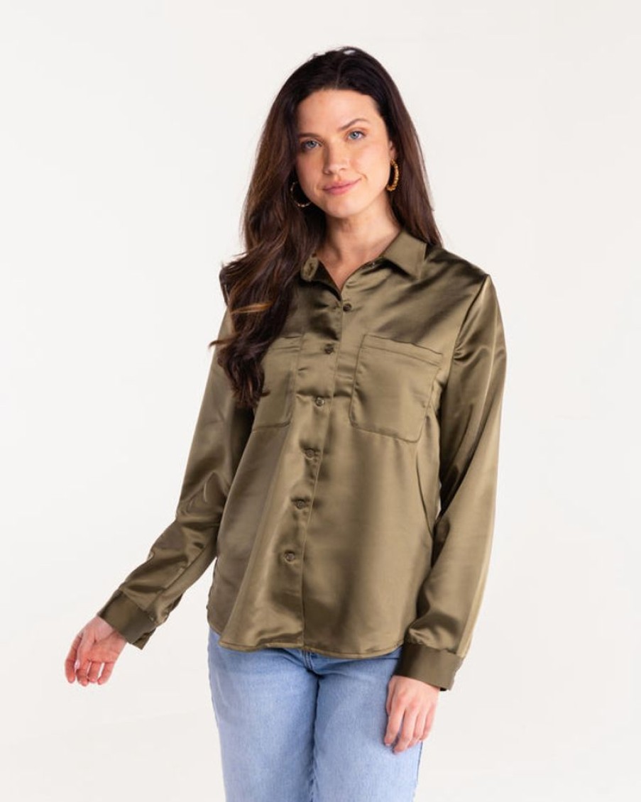 Clothes S'edge Apparel Blouses | S'Edge Apparel Ellis Top In Olive