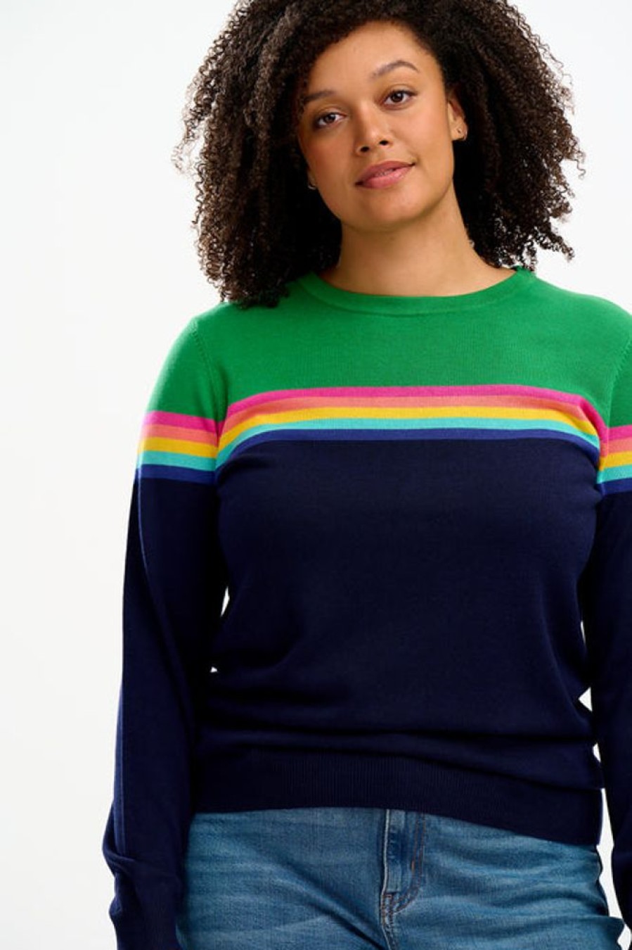 Clothes Sugarhill Brighton Sweaters | Sugarhill Brighton Rita Jumper - Navy/Green, Rainbow Split