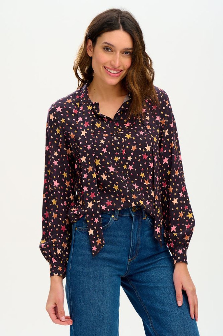 Clothes Sugarhill Brighton Blouses | Sugarhill Brighton Camilla Pussybow Blouse Black Stars