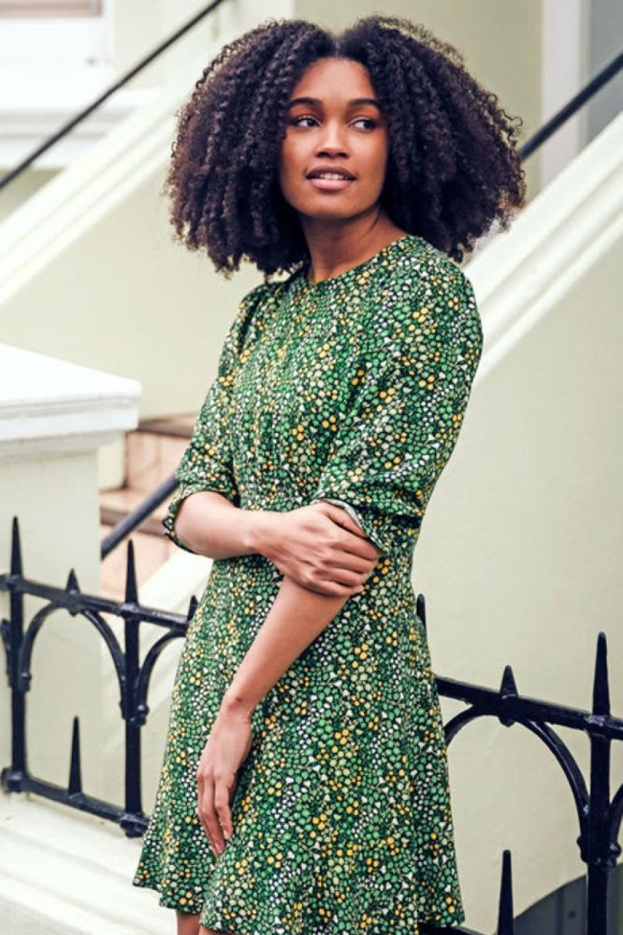 Clothes Sugarhill Brighton Mini | Sugarhill Brighton Lorelei Dress - Black/Green, Ditsy Floral